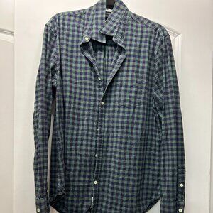 LUCKY Brand Mens XL Button Front Blue Green Check Shirt Slim Fit